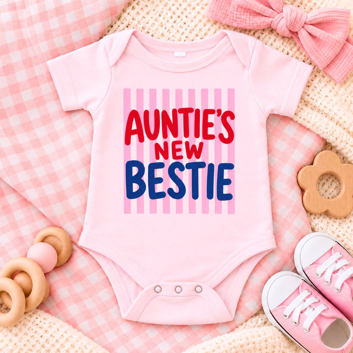 Auntie's New Bestie Pink bodysuit lifestyle