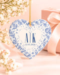 Personalized Blue Floral Wedding Ceramic Ornament