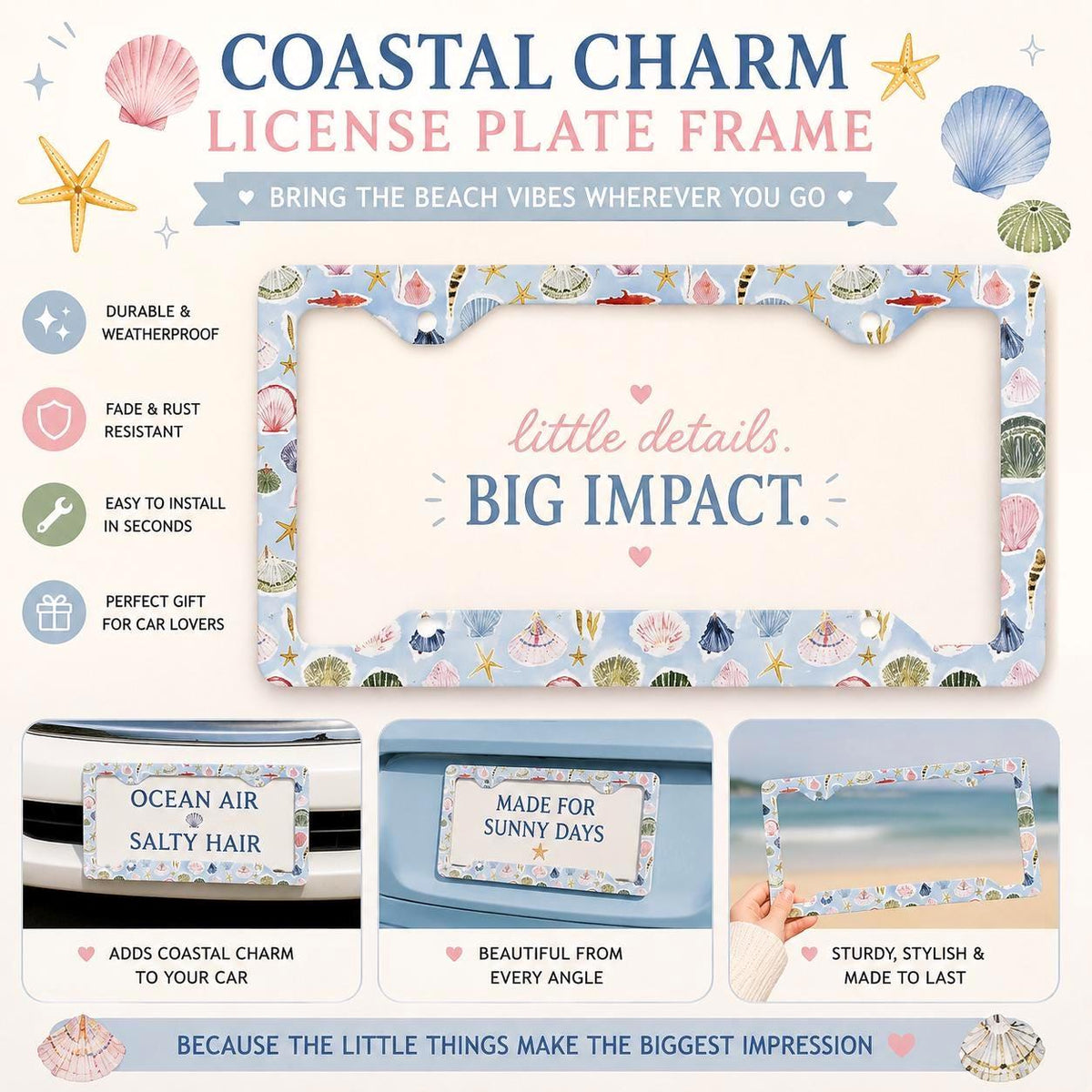 Blue Seashell License Plate Frame photo 2