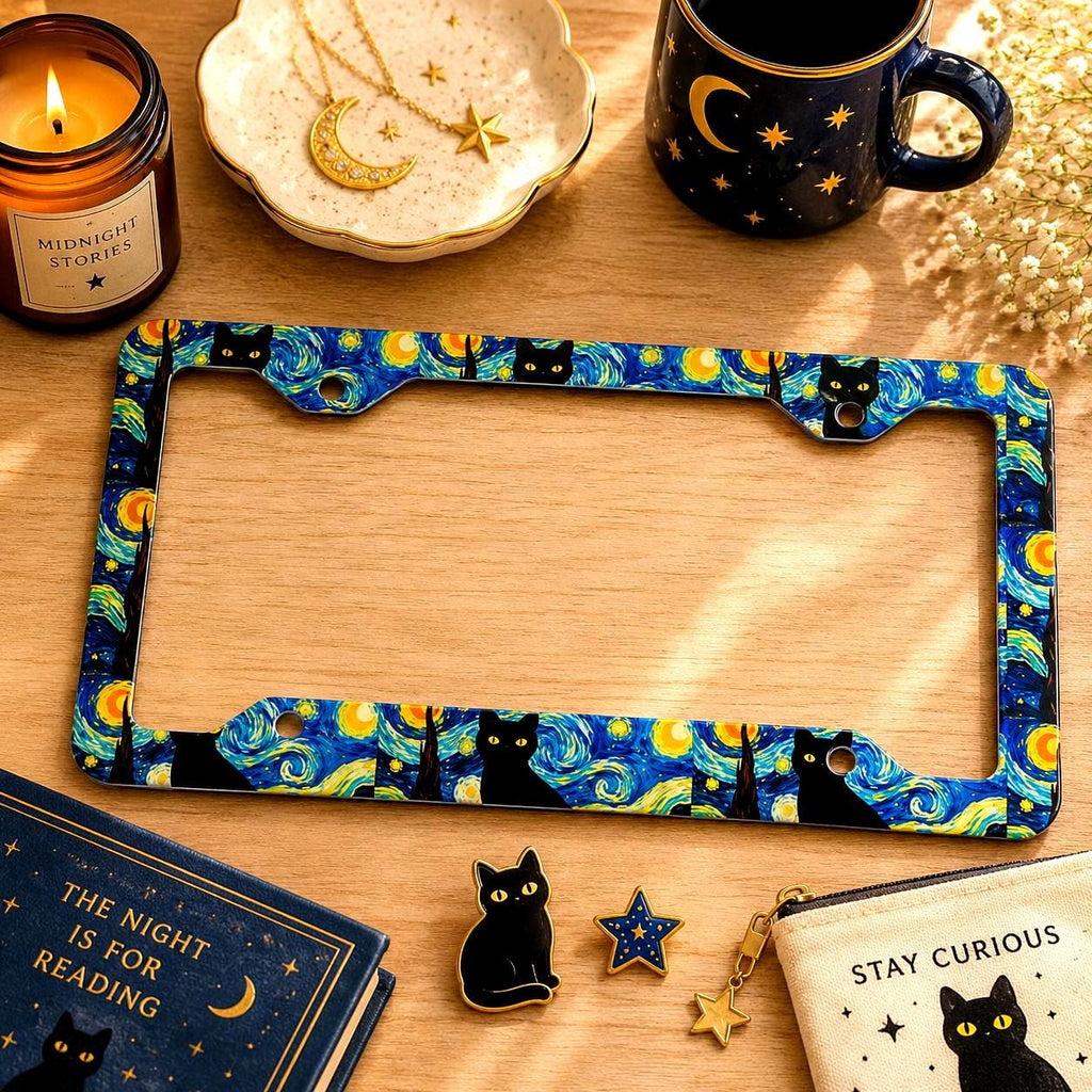Black cat license plate frame photo 1