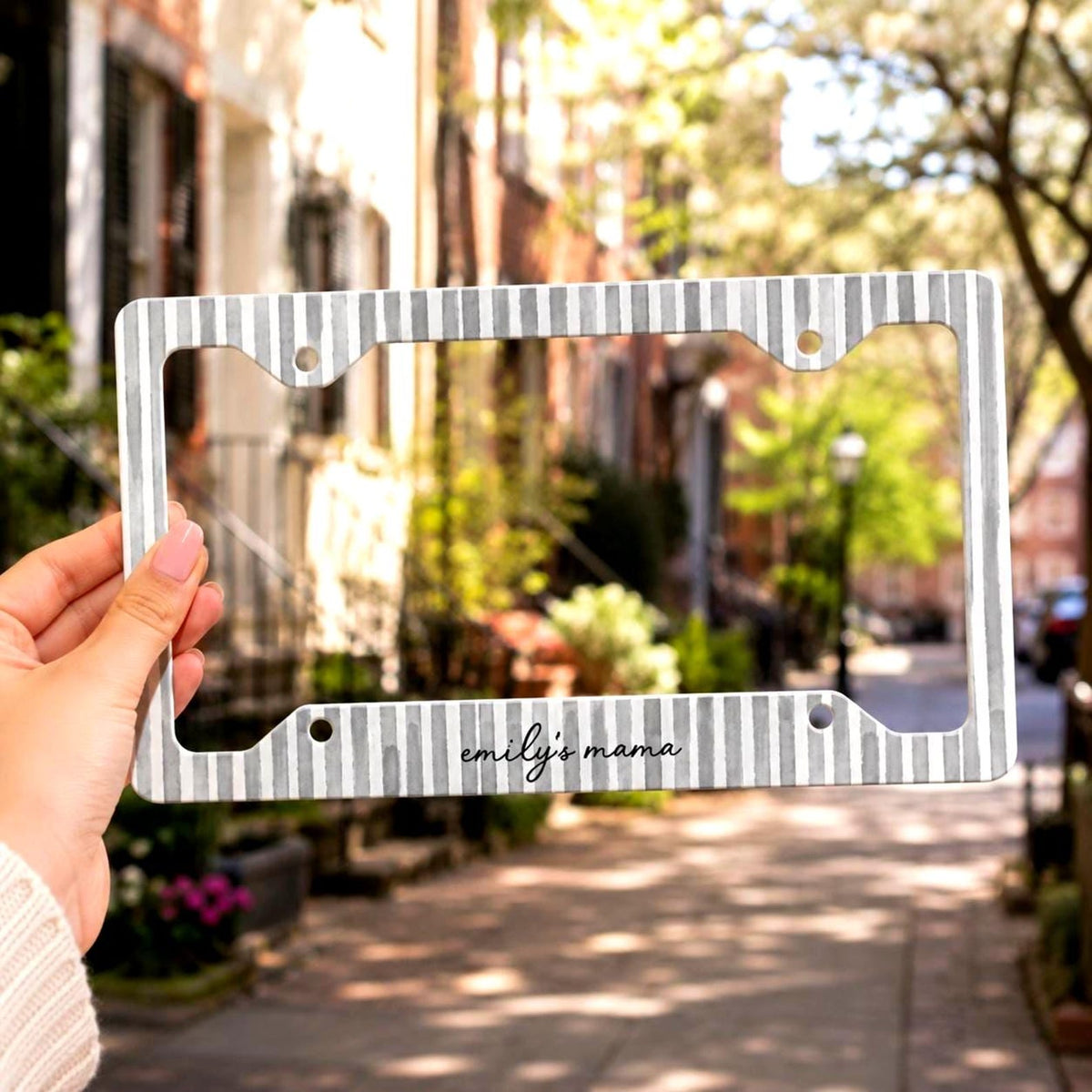 Personalized Black & Grey Stripe License Plate Frame Etsy photo 1