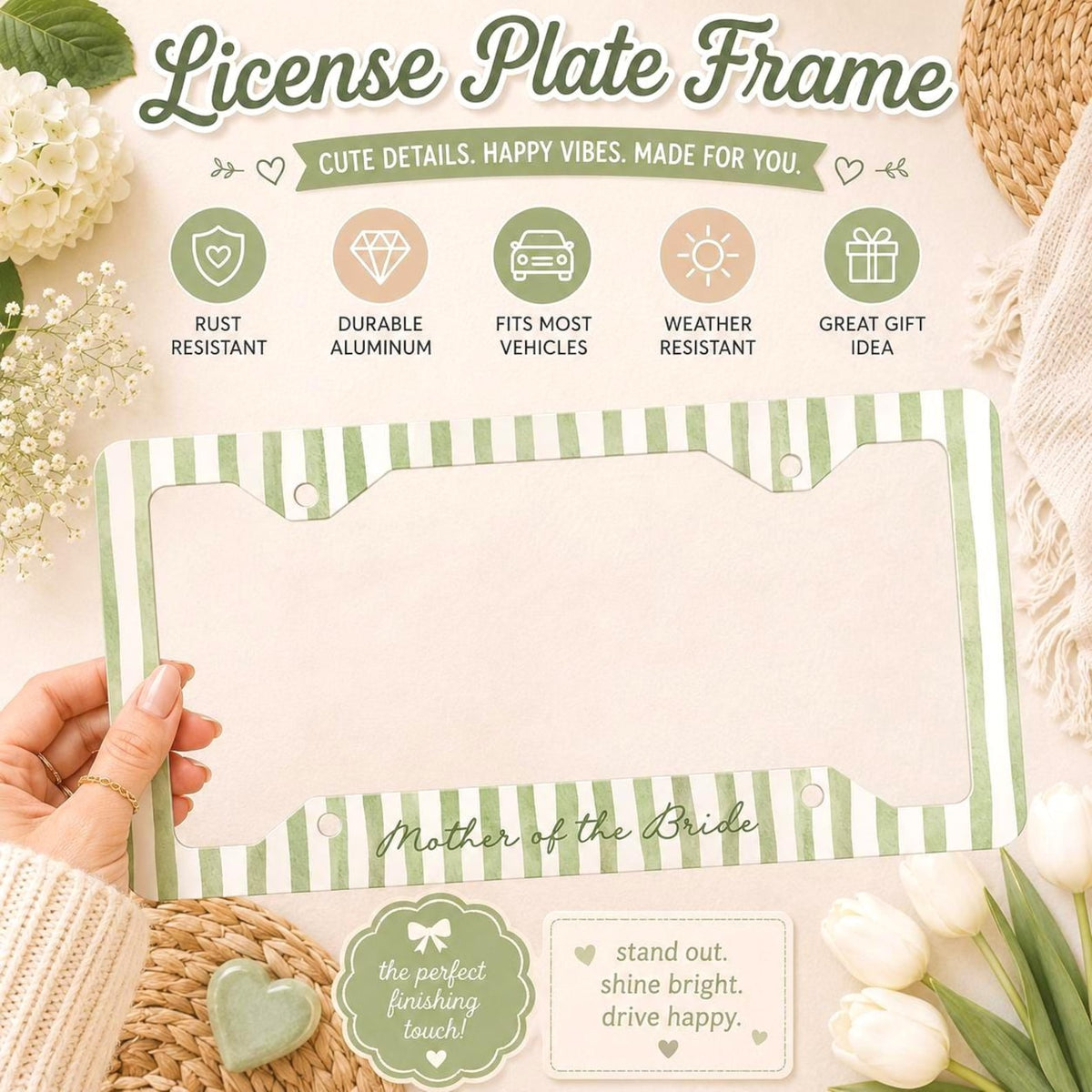 Personalized Green Stripe License Plate Frame Etsy photo 2