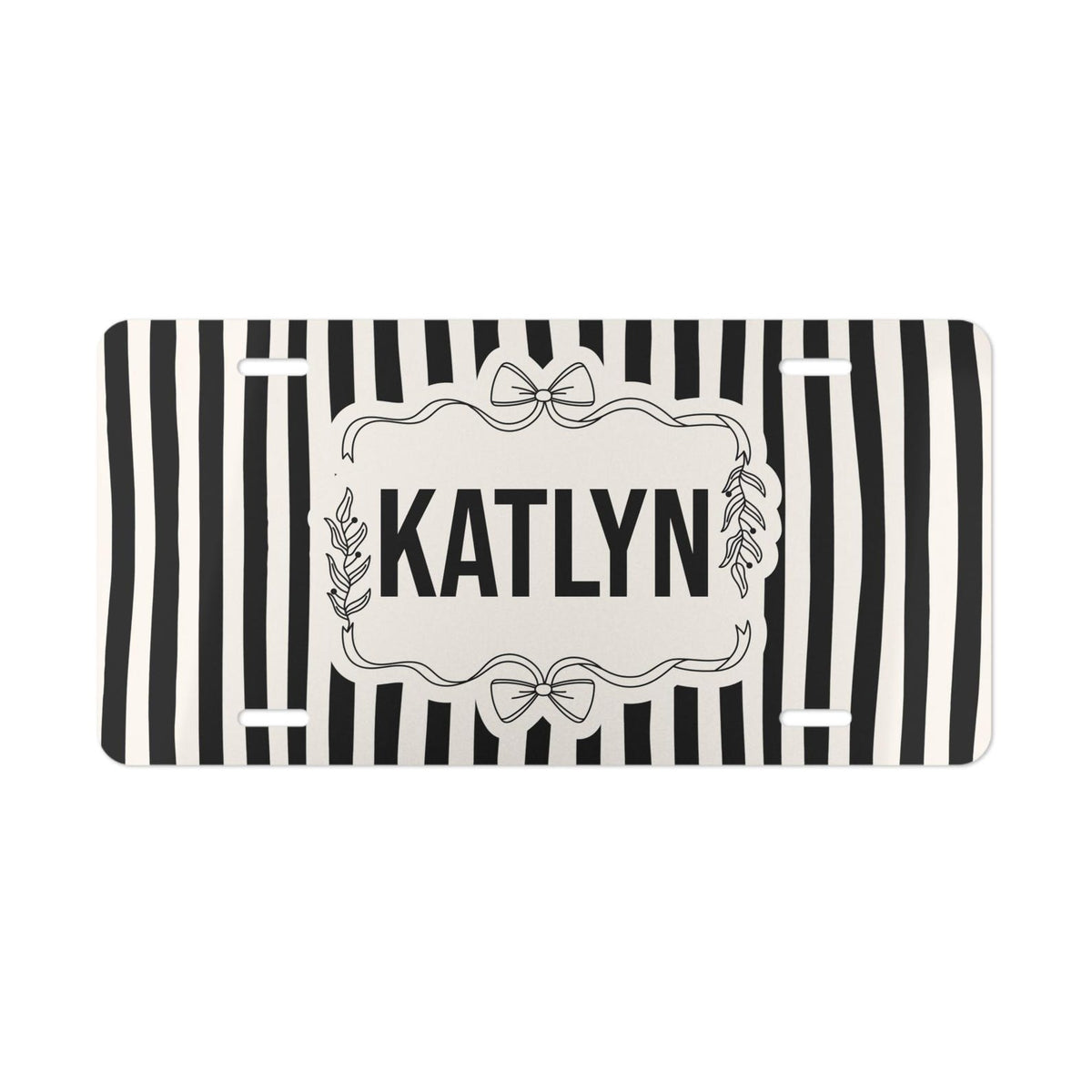 Personalized Black Stripe Bow Vanity Plate Etsy photo 2
