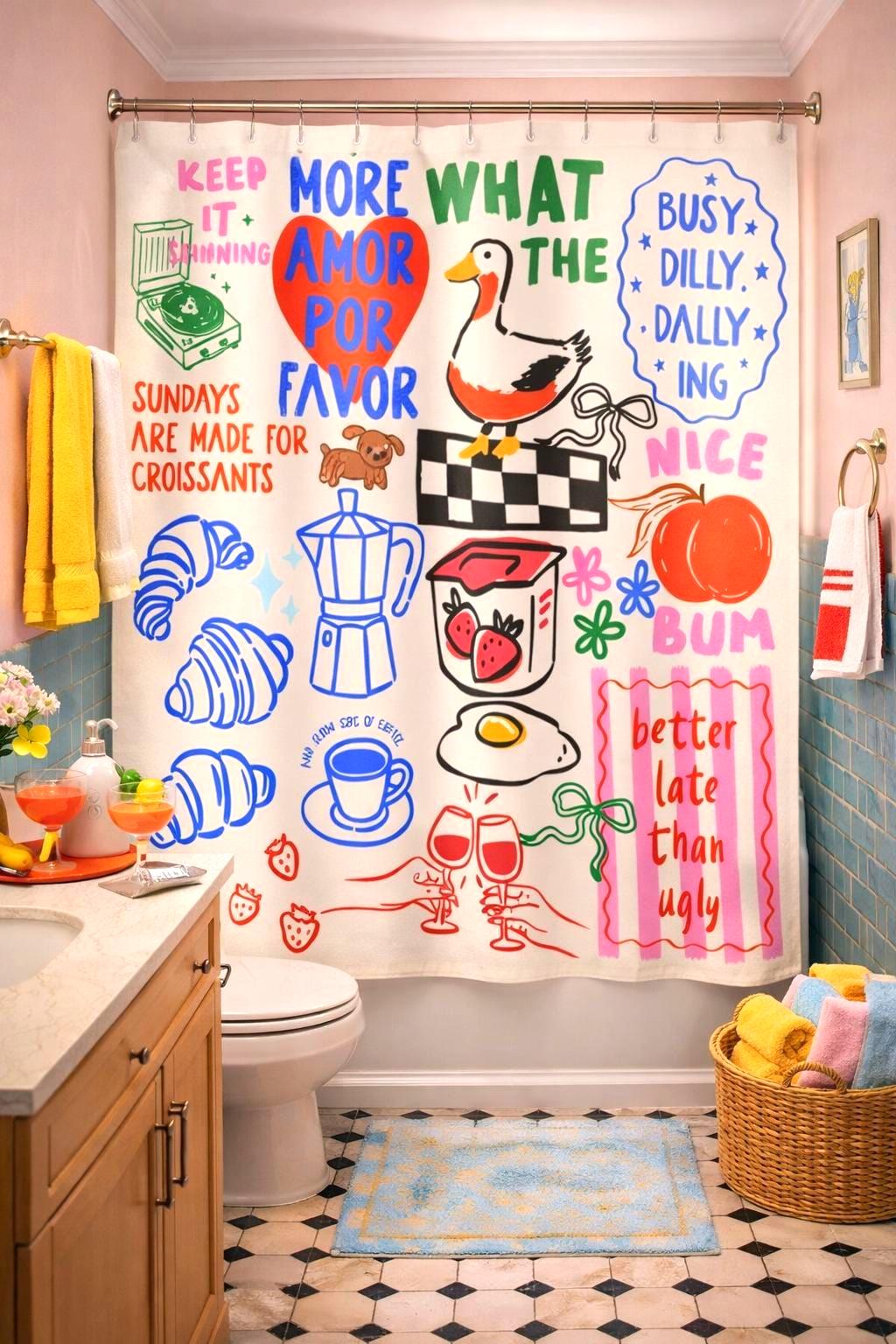 Breakfast Goose Doodle Shower Curtain photo 1