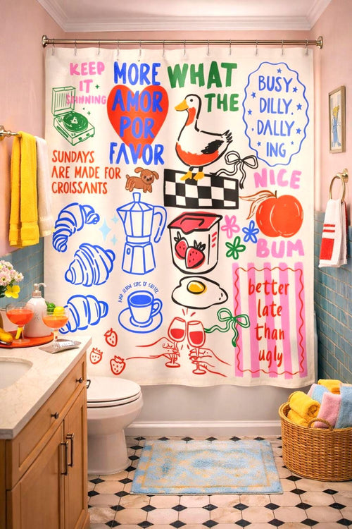Breakfast Goose Doodle Shower Curtain photo 1