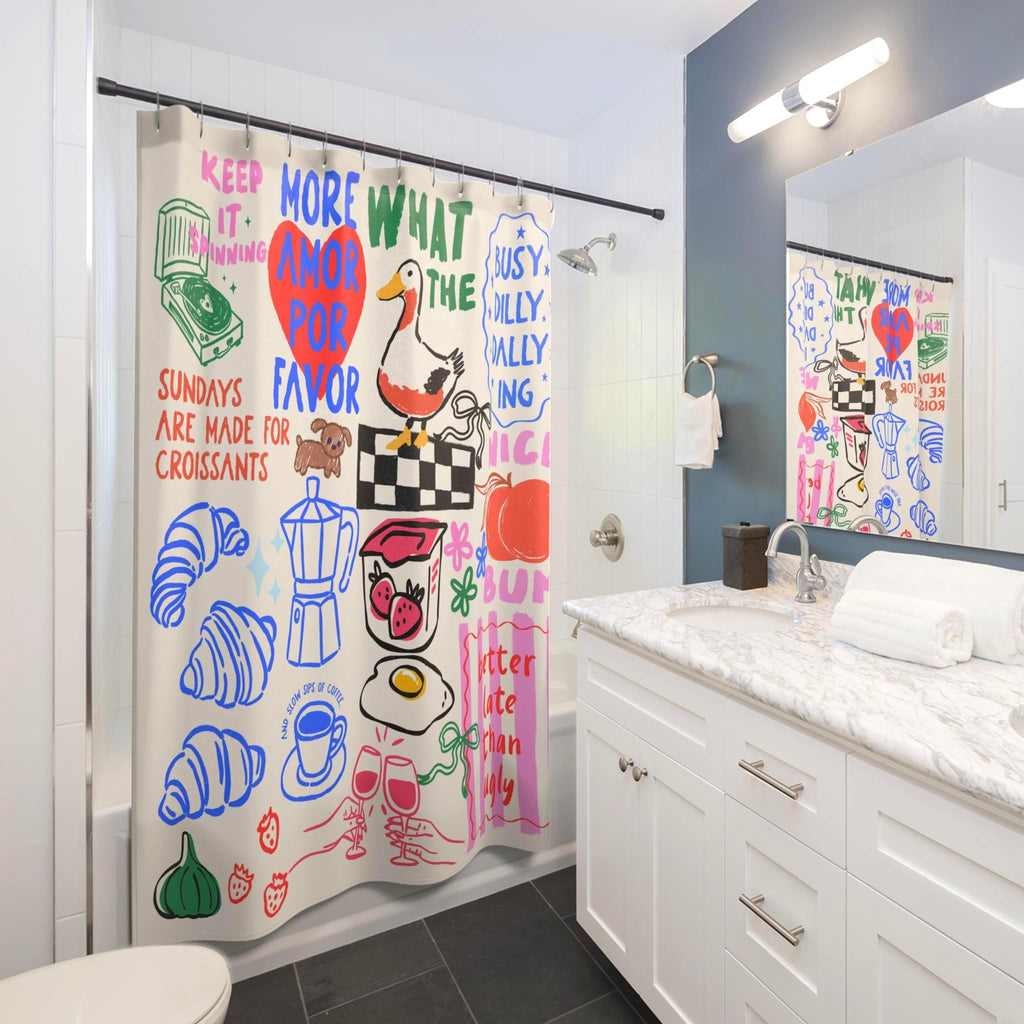 Breakfast Goose Doodle Shower Curtain photo 3