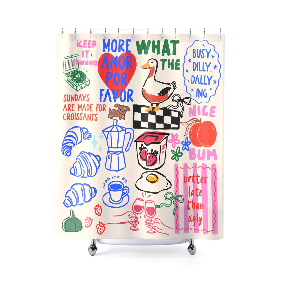 Breakfast Goose Doodle Shower Curtain photo 4