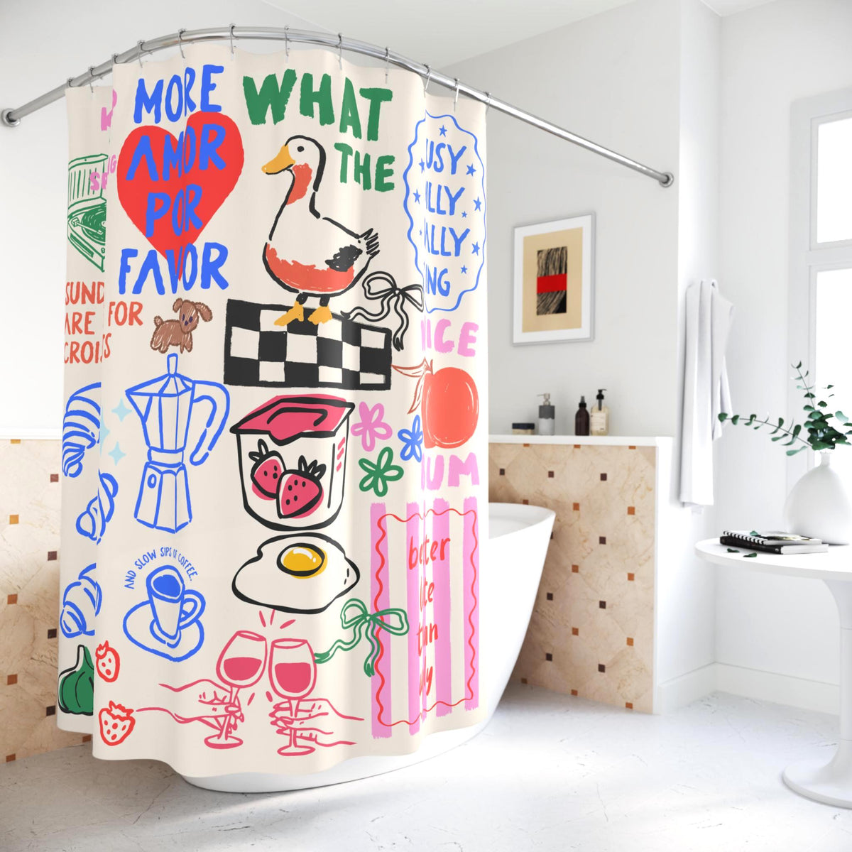 Breakfast Goose Doodle Shower Curtain photo 5