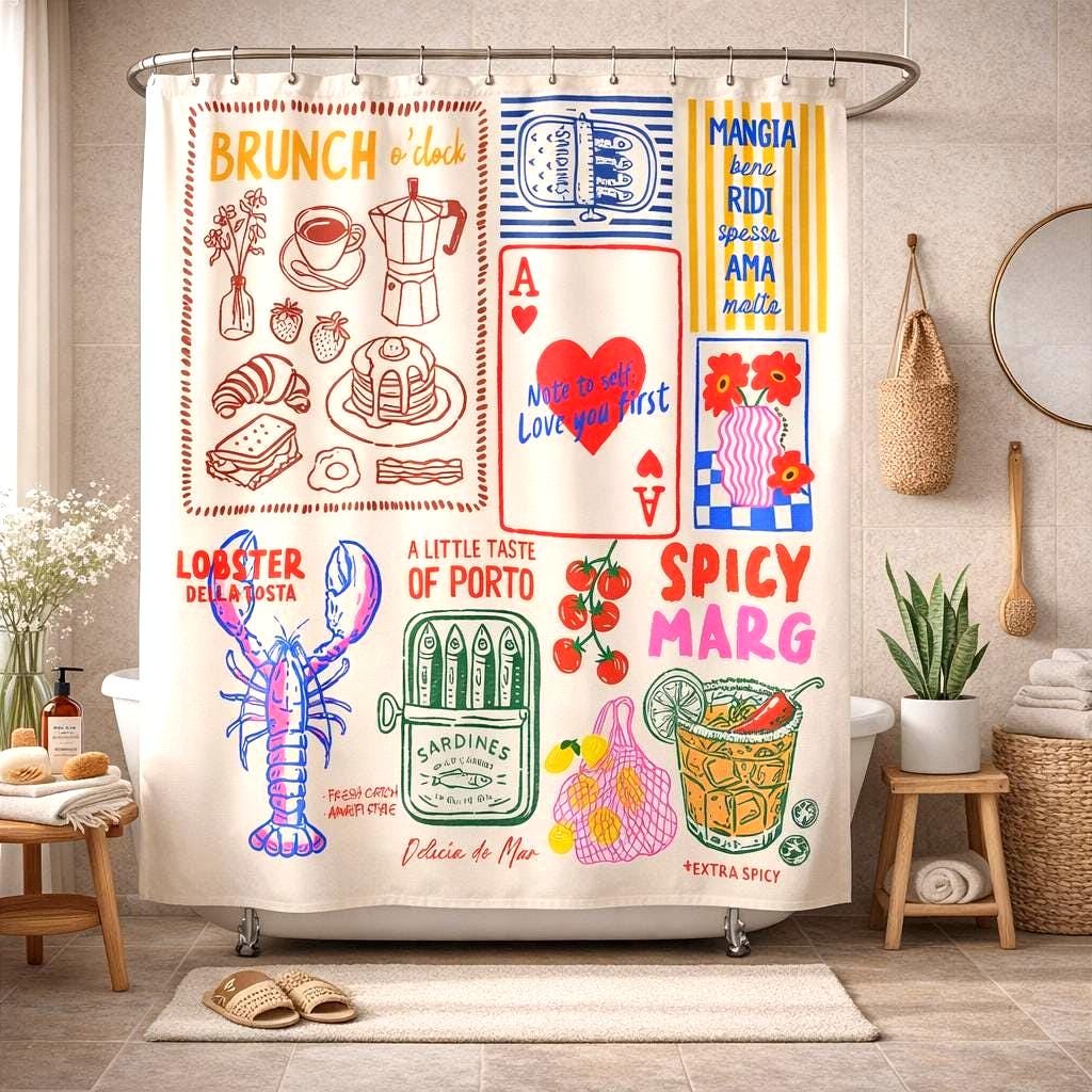 Brunch Doodle Shower Curtain photo 3