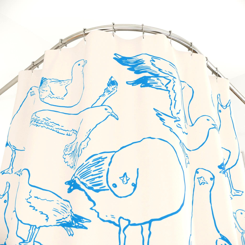 Coastal Seagull Doodle Shower Curtain photo 3