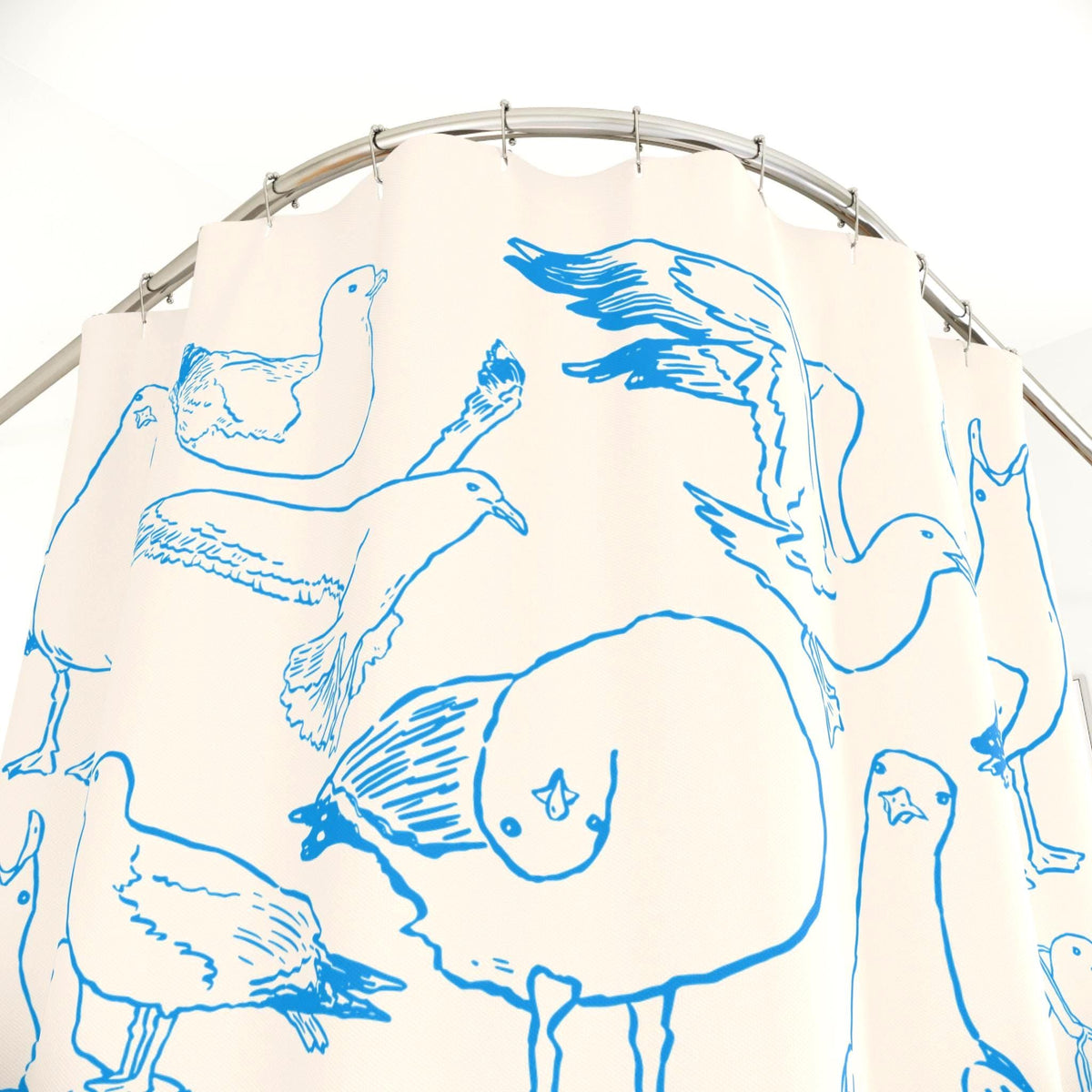 Coastal Seagull Doodle Shower Curtain photo 3