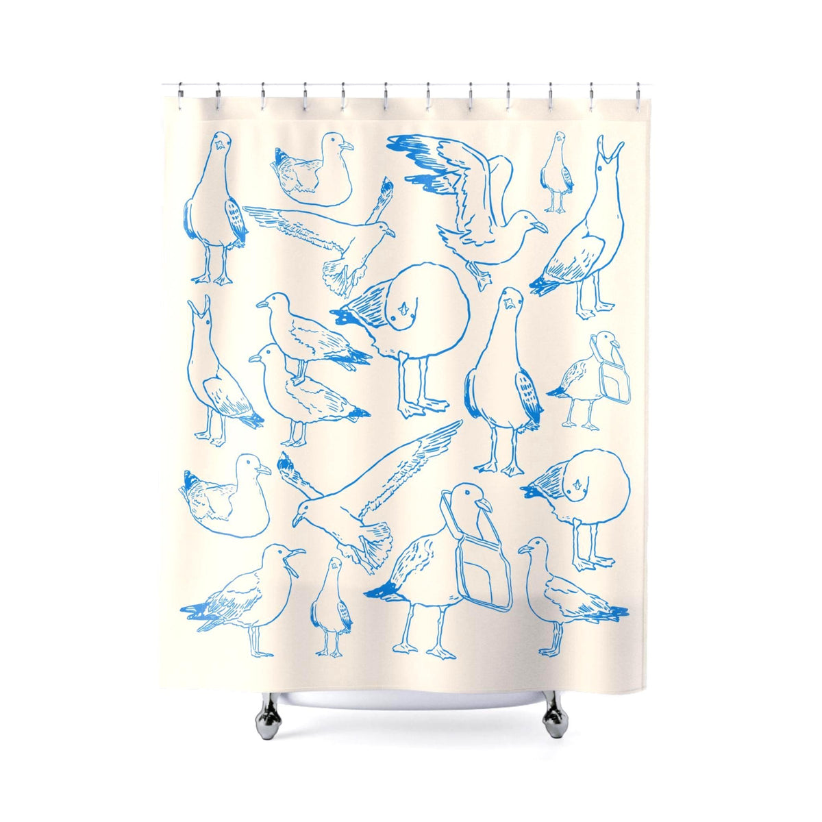 Coastal Seagull Doodle Shower Curtain photo 4