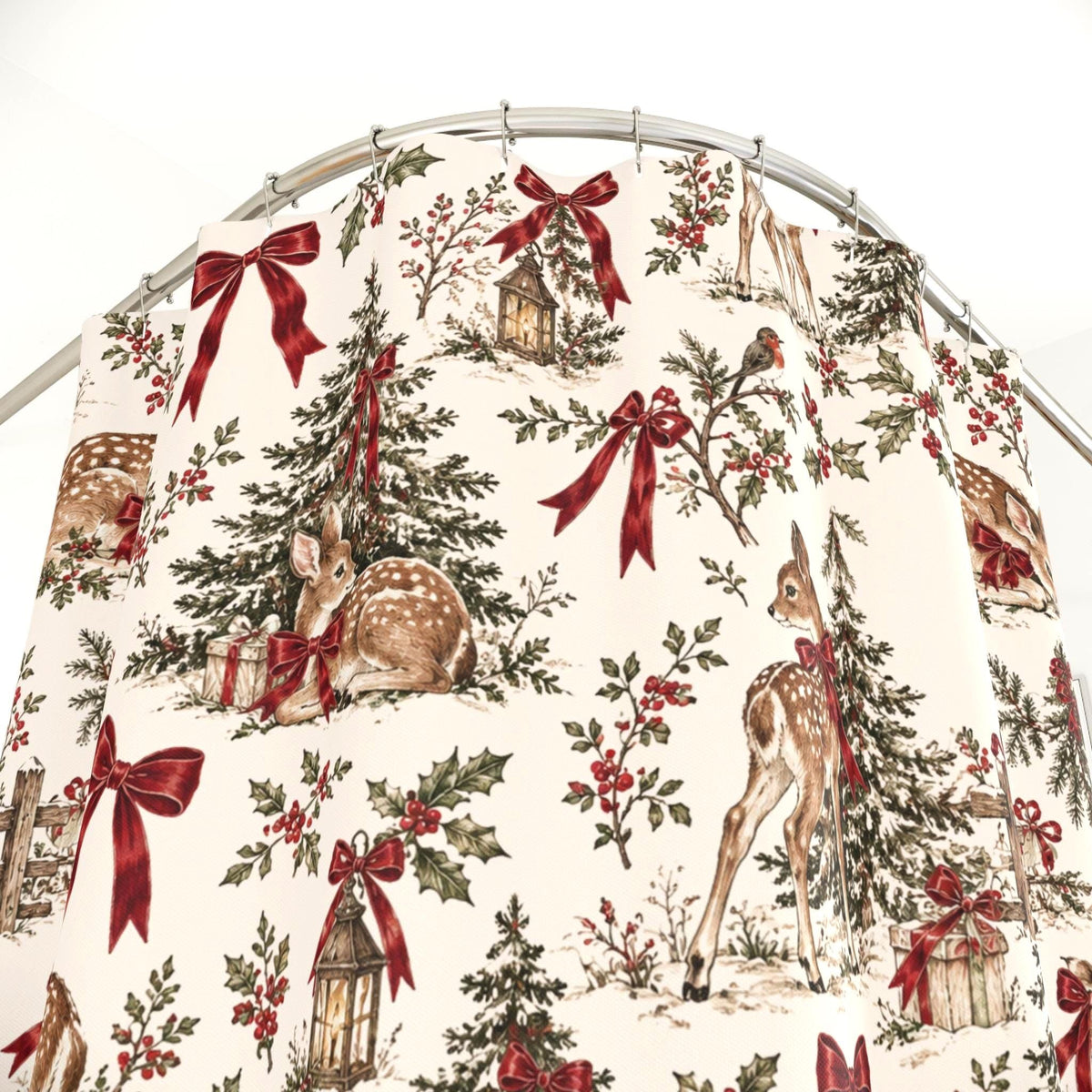 Christmas Woodland Deer Shower Curtain photo 2