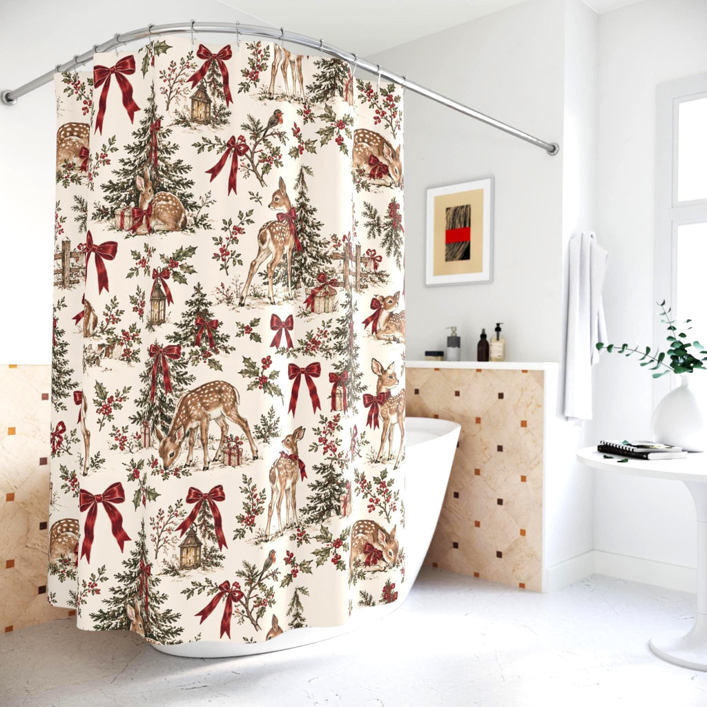 Christmas Woodland Deer Shower Curtain photo 3