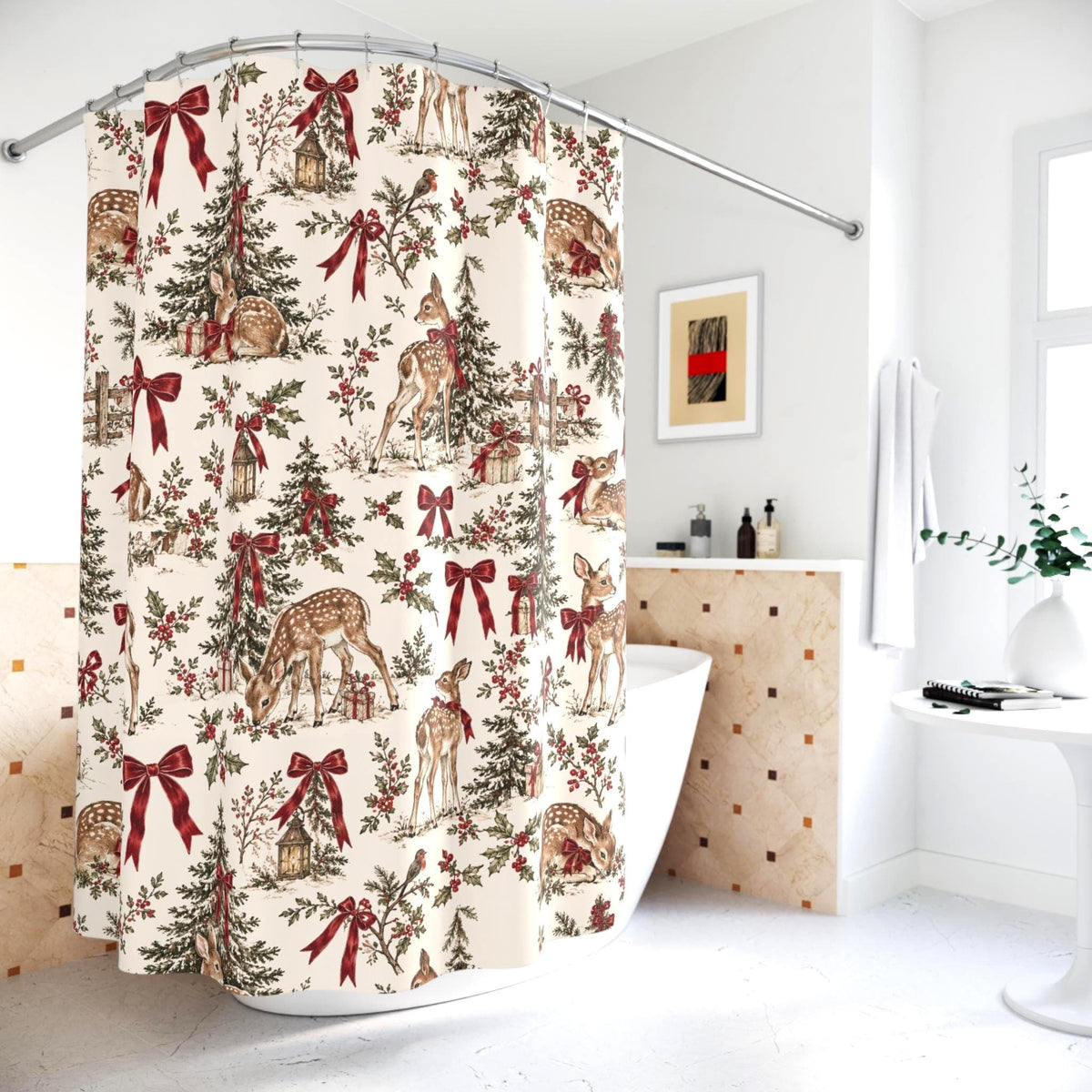Christmas Woodland Deer Shower Curtain photo 3