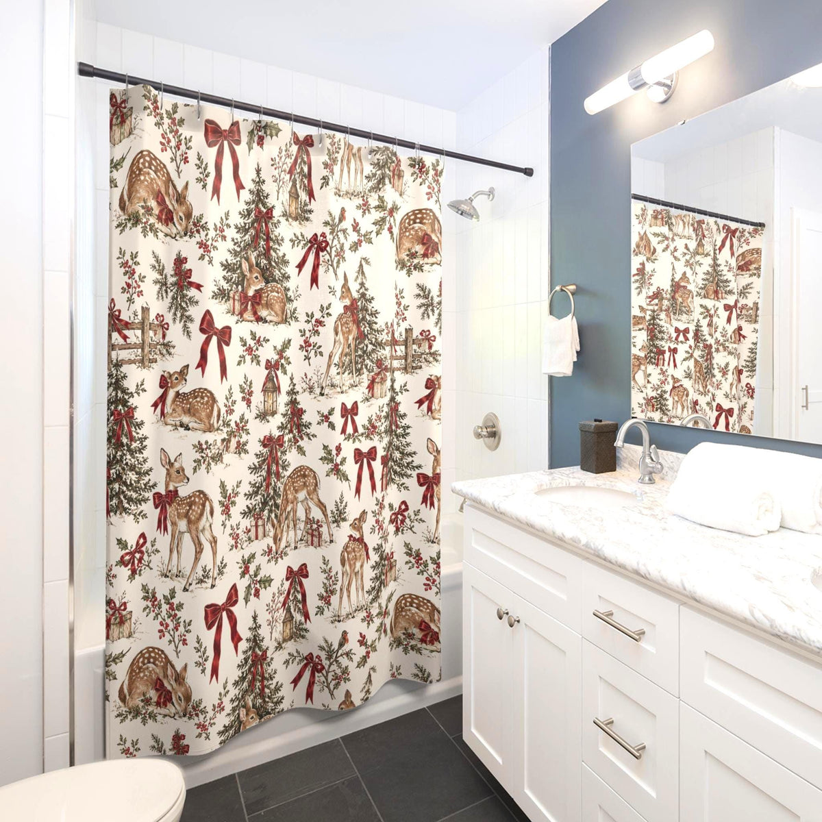 Christmas Woodland Deer Shower Curtain photo 4