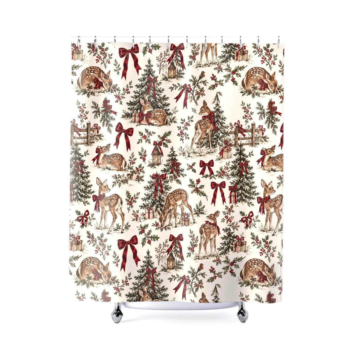 Christmas Woodland Deer Shower Curtain photo 5