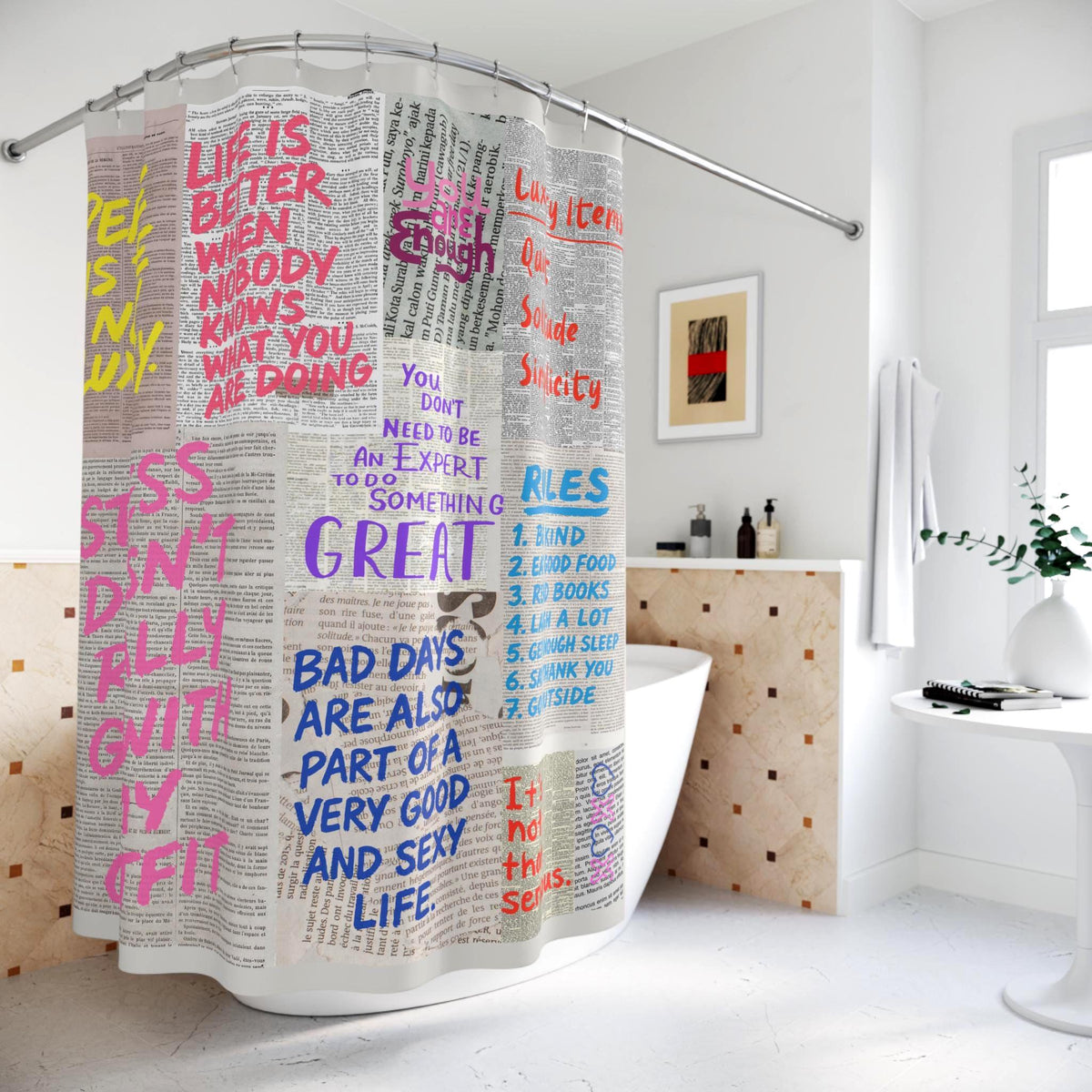 Newspaper Reading Shower Curtain photo 5