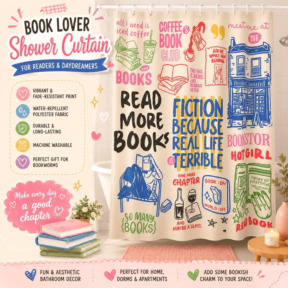 Book Lover Shower Curtain photo 2