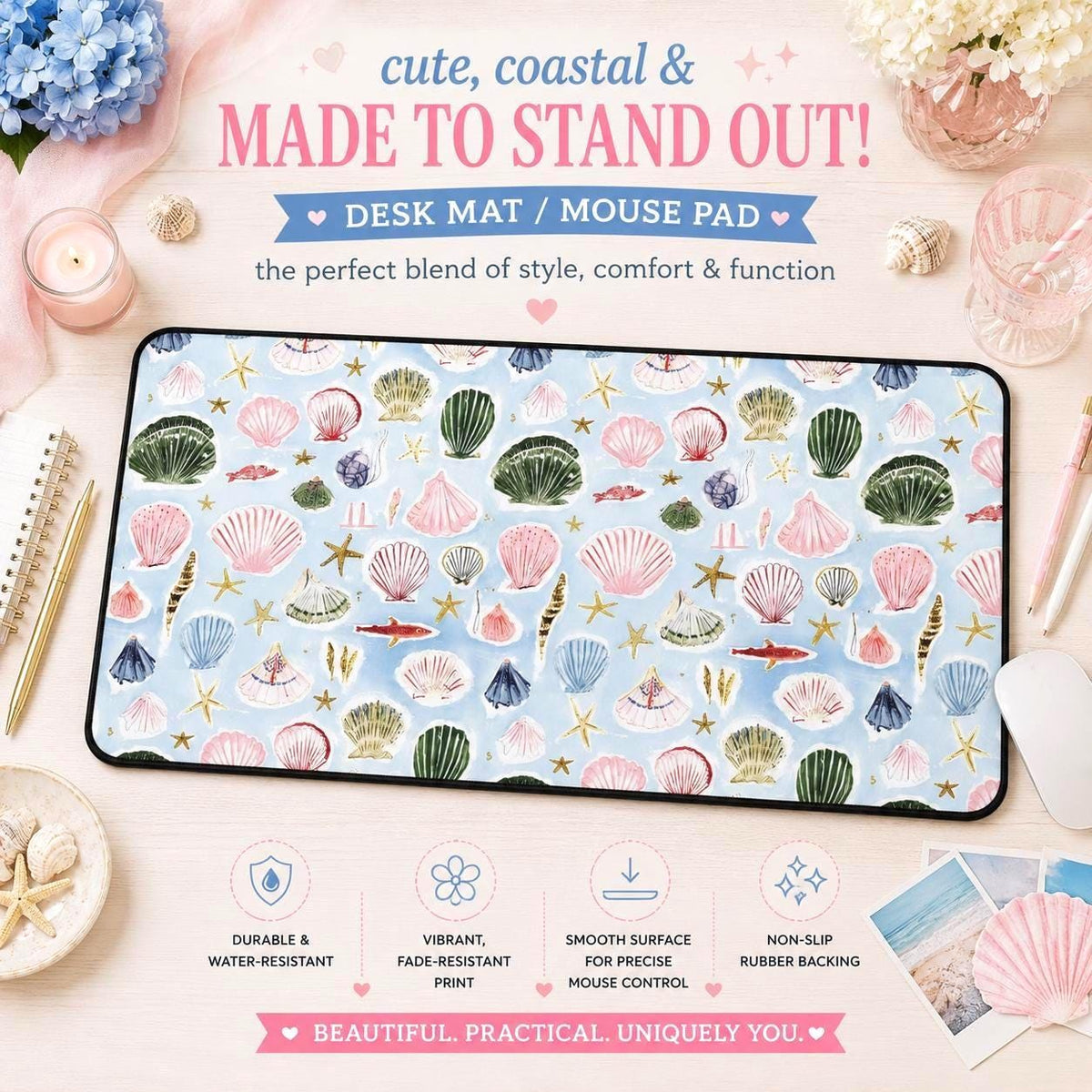 Blue Seashell Desk Mat photo 2