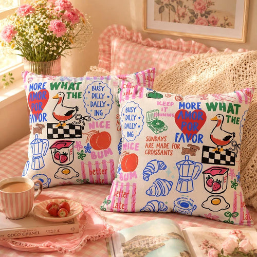 Breakfast Doodle Pillow Cover photo 1