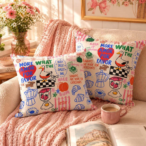 Breakfast Doodle Pillow Cover photo 2