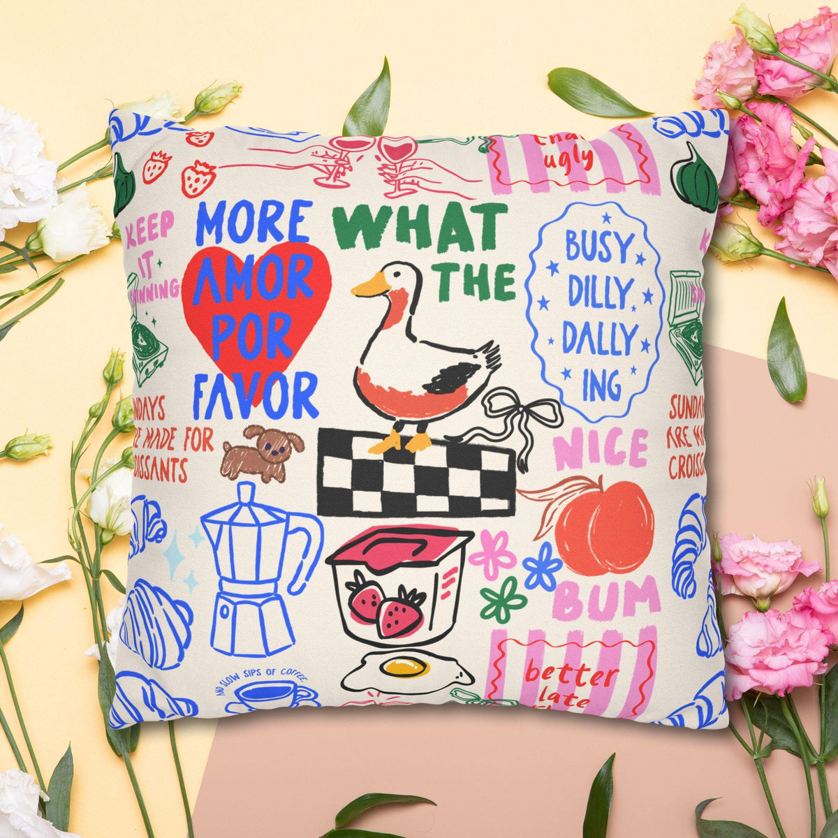 Breakfast Doodle Pillow Cover photo 3