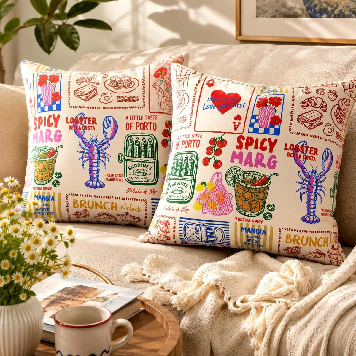 Brunch Doodle Pillow Cover photo 1