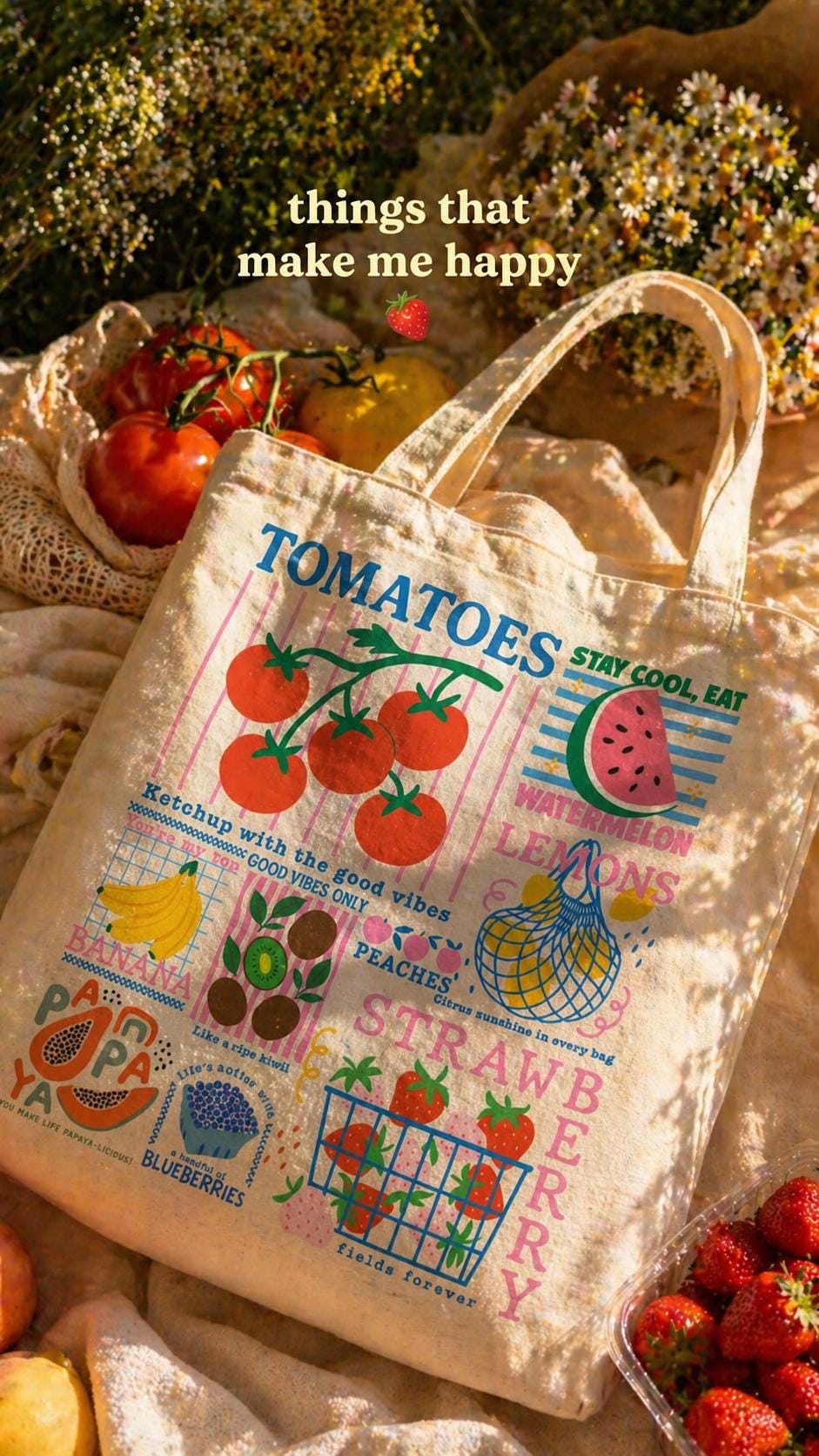 Farmers Market Fruit Tote Bag Etsy photo 1