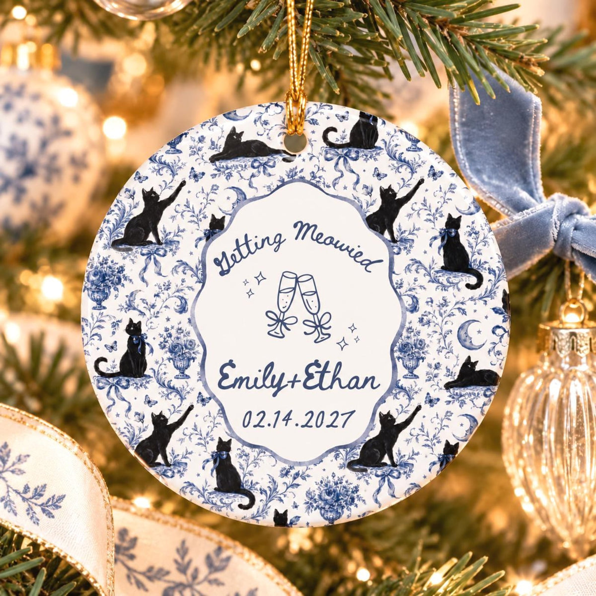 Personalized Black Cat Wedding Ceramic Ornament Etsy photo 1