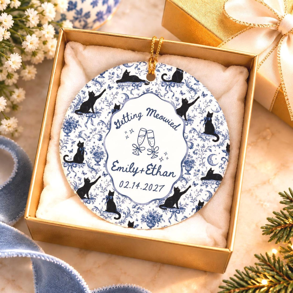 Personalized Black Cat Wedding Ceramic Ornament Etsy photo 2