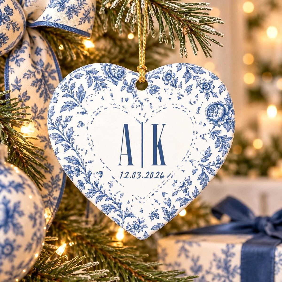 Personalized Blue Floral Wedding Ceramic Ornament Etsy photo 1