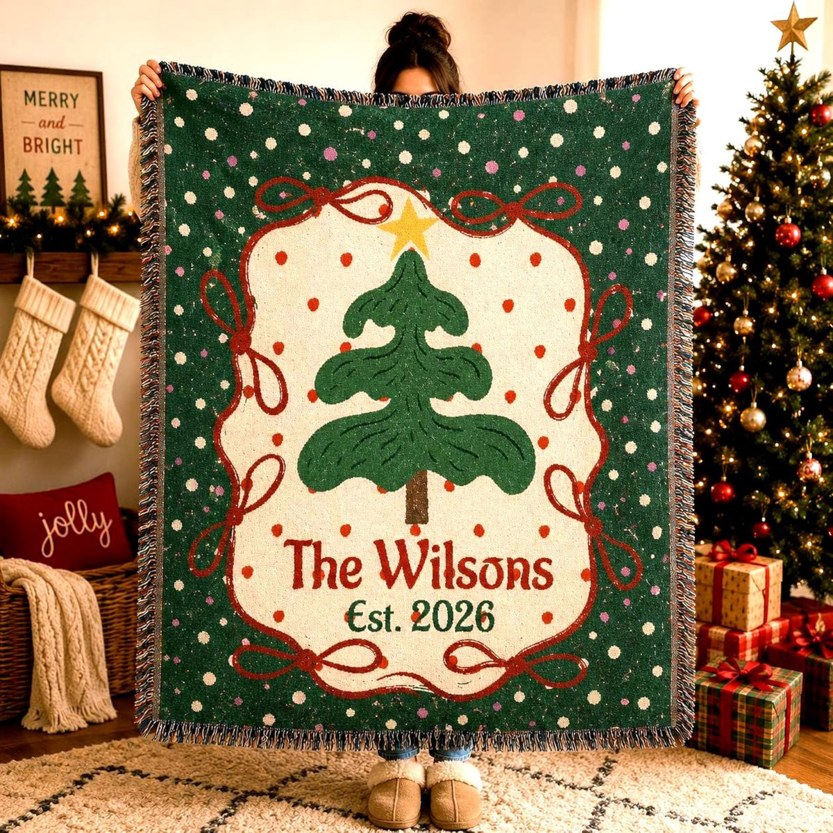 Personalized Christmas Tree Woven Blanket Etsy photo 1