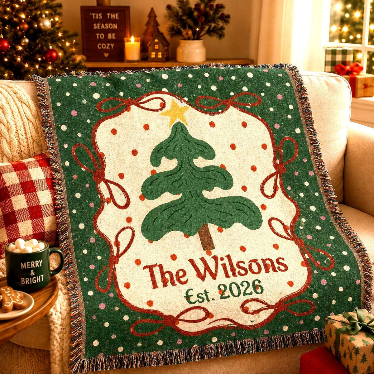 Personalized Christmas Tree Woven Blanket Etsy photo 2