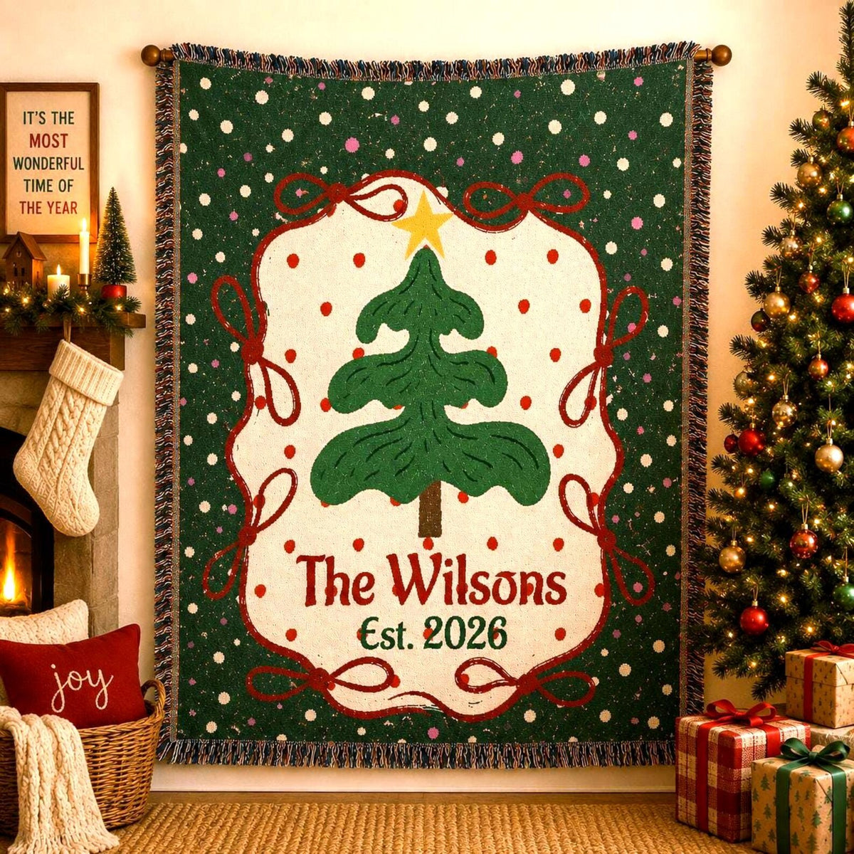 Personalized Christmas Tree Woven Blanket Etsy photo 3