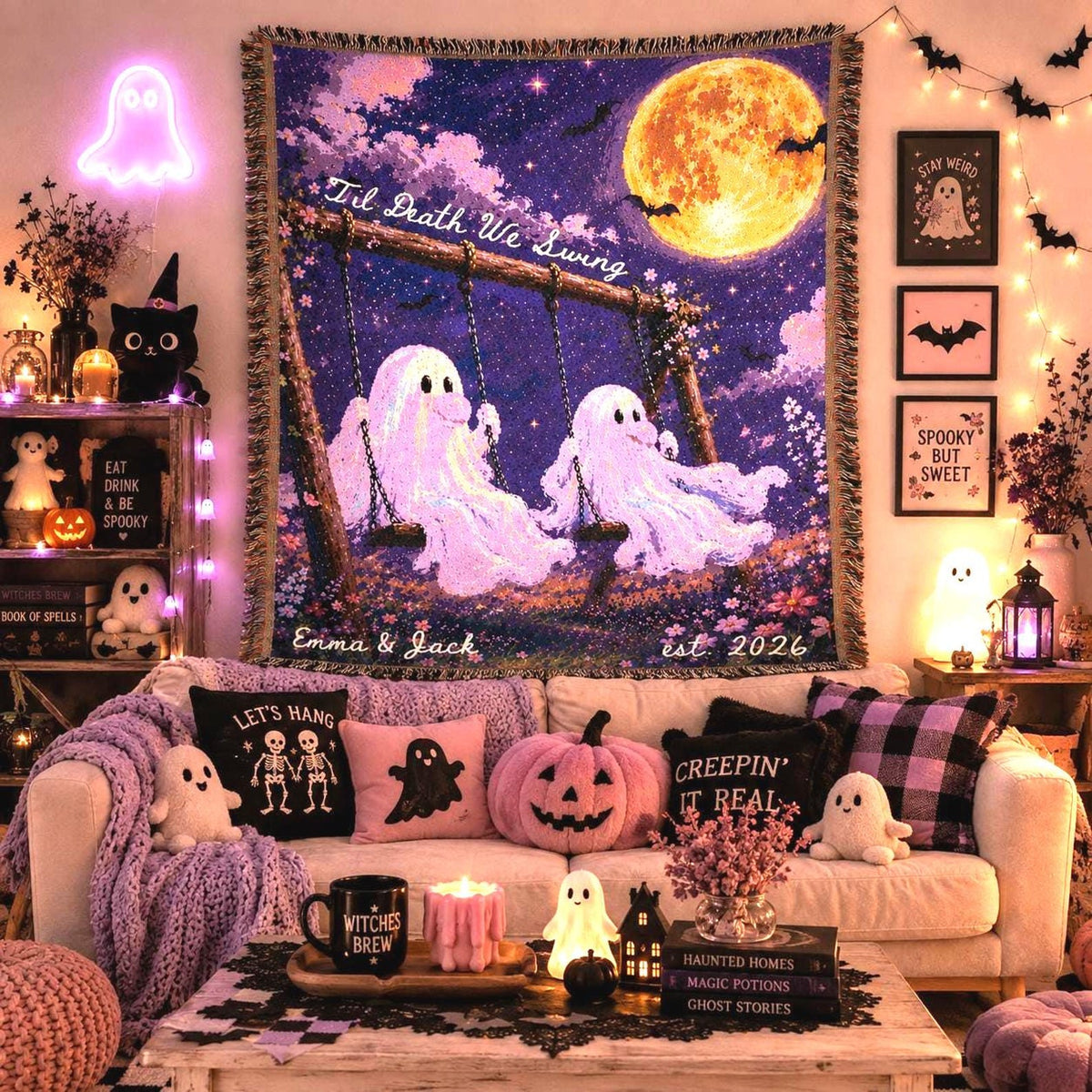 Personalized Ghost Couple Woven Blanket Etsy photo 1