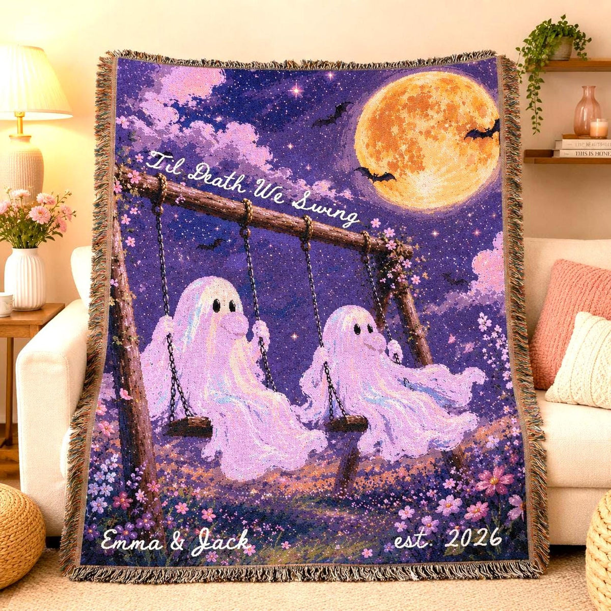 Personalized Ghost Couple Woven Blanket Etsy photo 3
