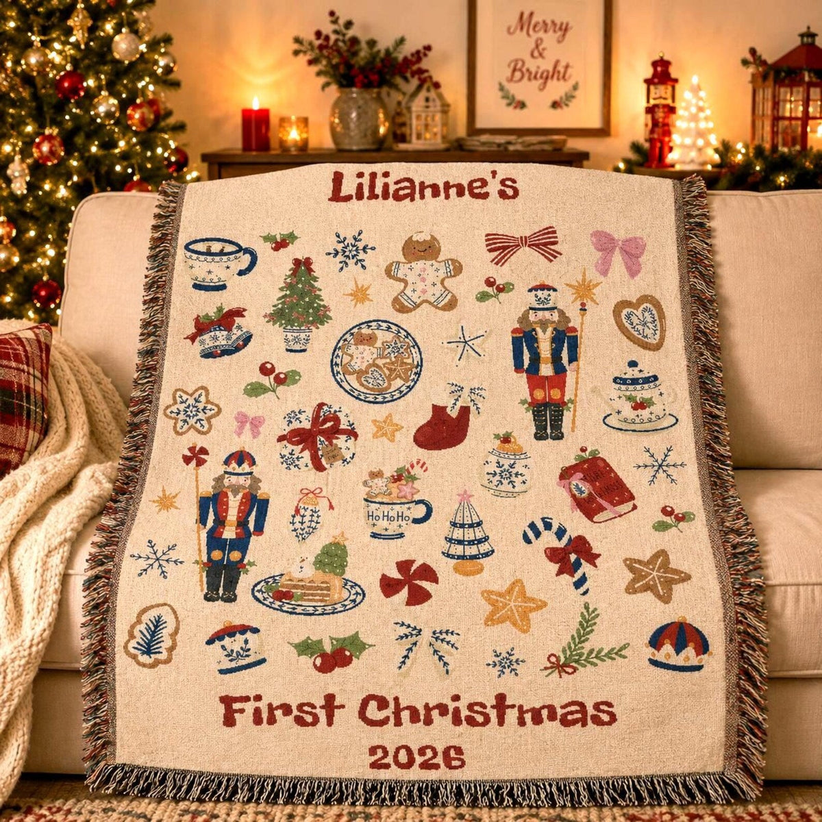 Personalized First Christmas Nutcracker Woven Blanket Etsy photo 3