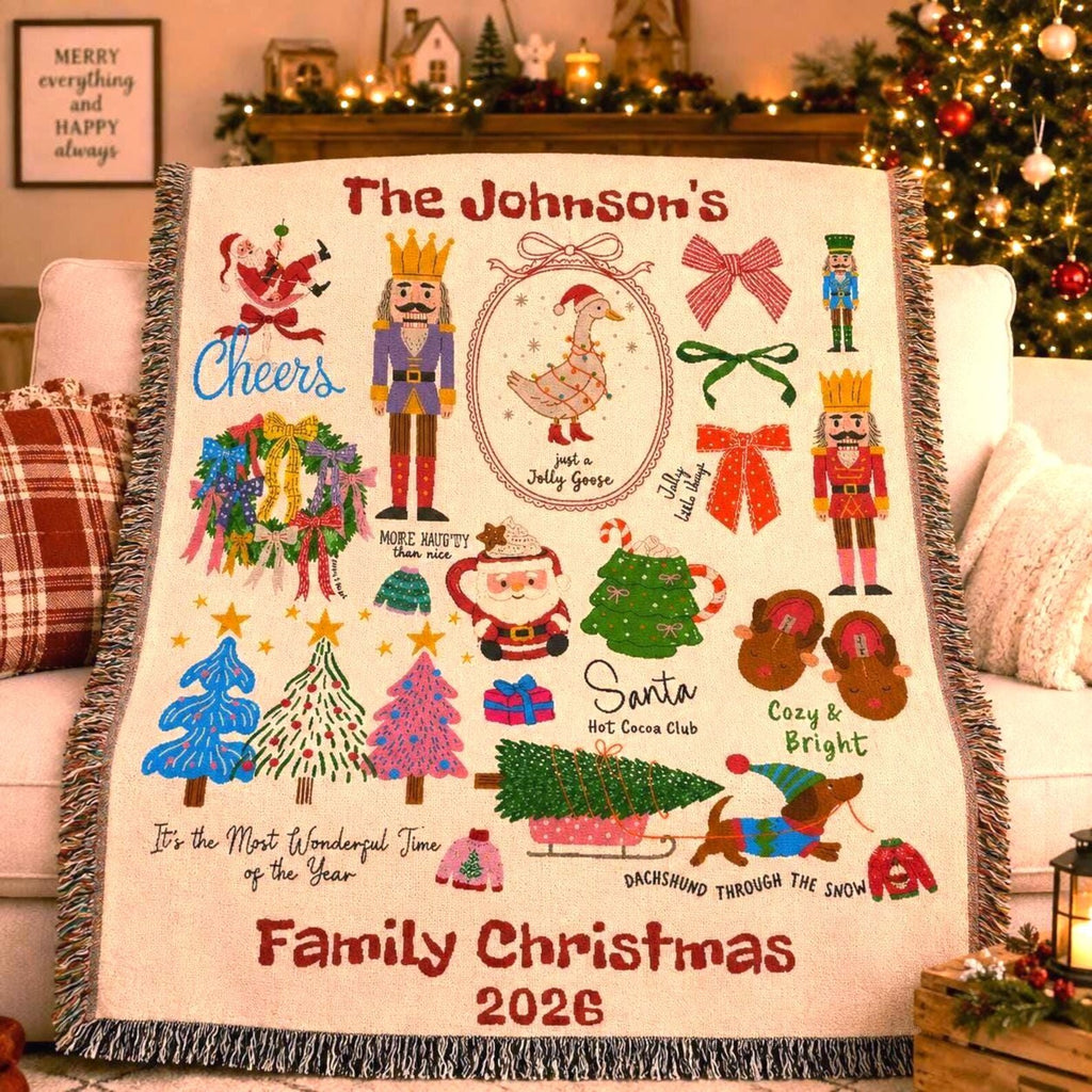Personalized Family Christmas Woven Blanket Etsy photo 2