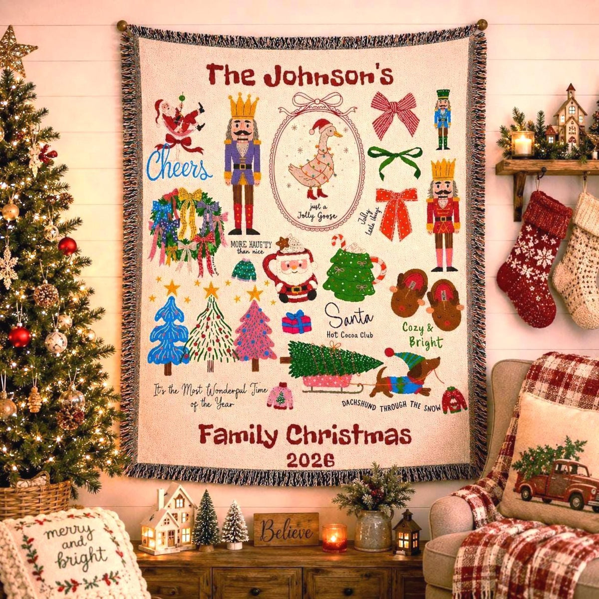 Personalized Family Christmas Woven Blanket Etsy photo 3