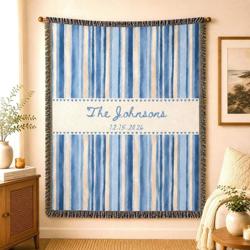 Personalized Blue Striped Woven Blanket Etsy photo 1