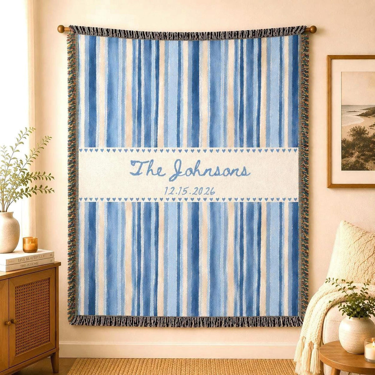 Personalized Blue Striped Woven Blanket Etsy photo 1