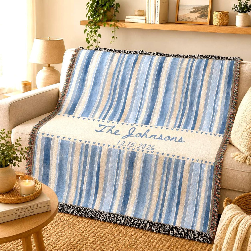 Personalized Blue Striped Woven Blanket Etsy photo 2