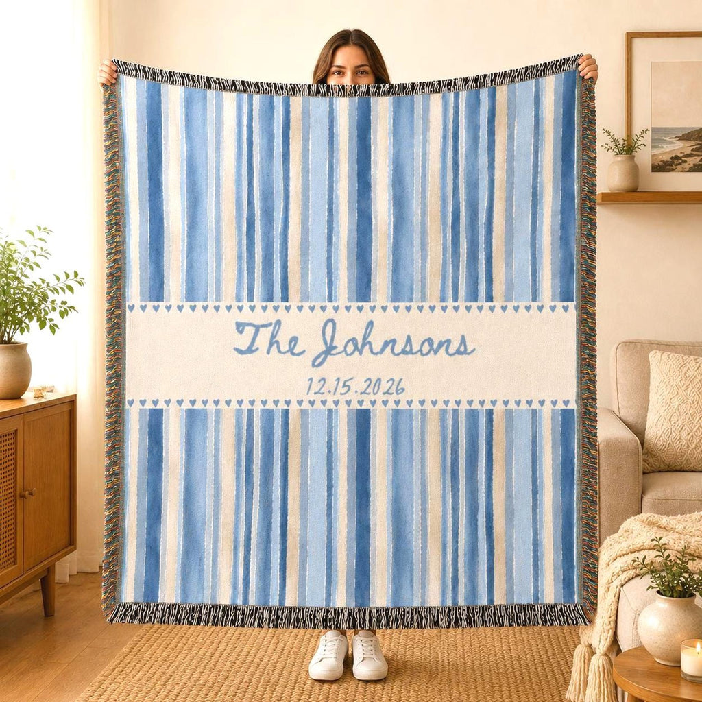 Personalized Blue Striped Woven Blanket Etsy photo 3