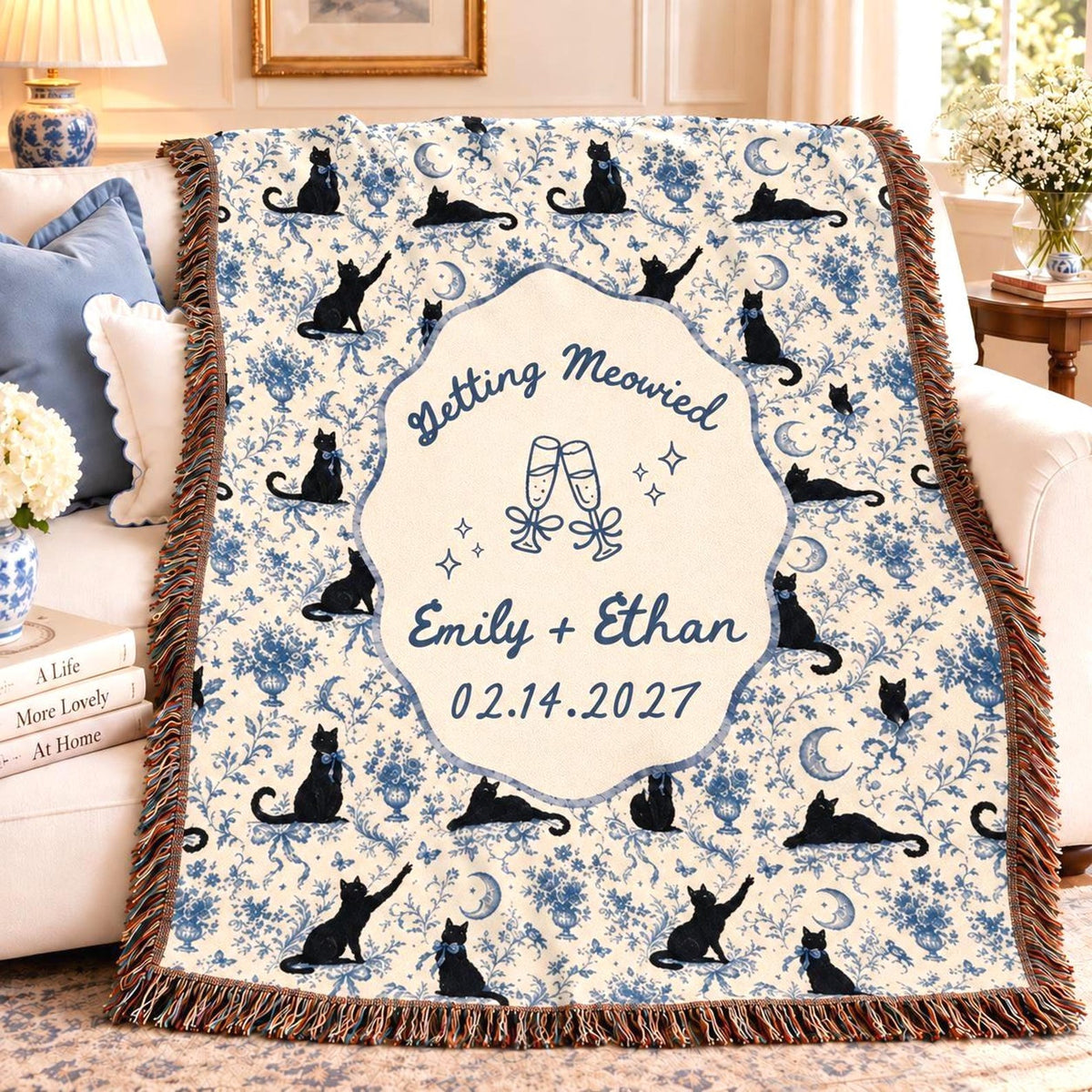 Personalized Black Cat Wedding Woven Blanket Etsy photo 1