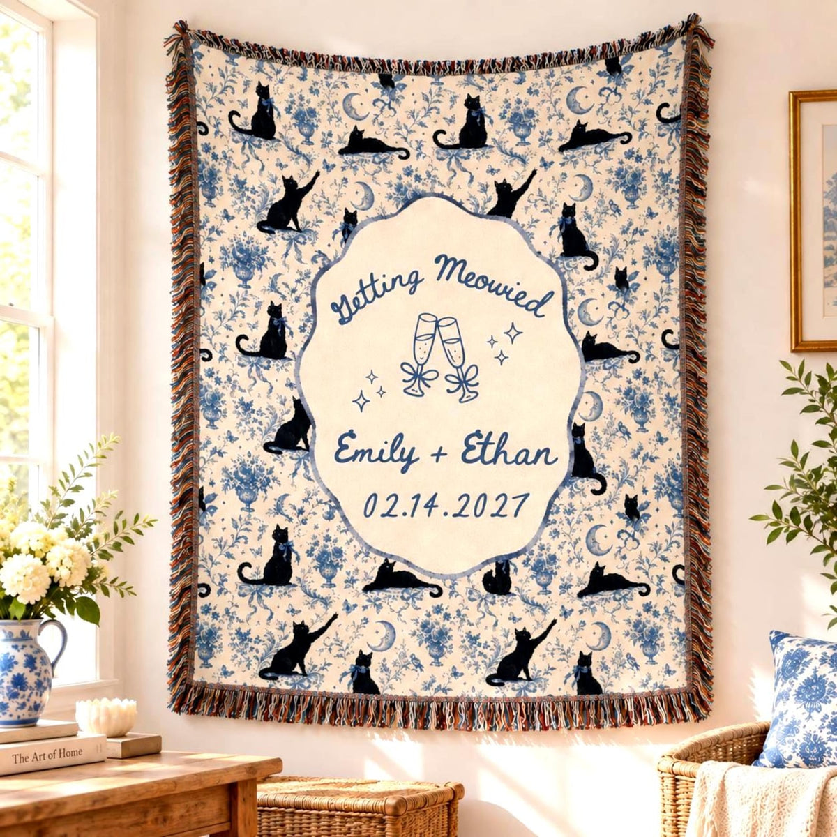 Personalized Black Cat Wedding Woven Blanket Etsy photo 3