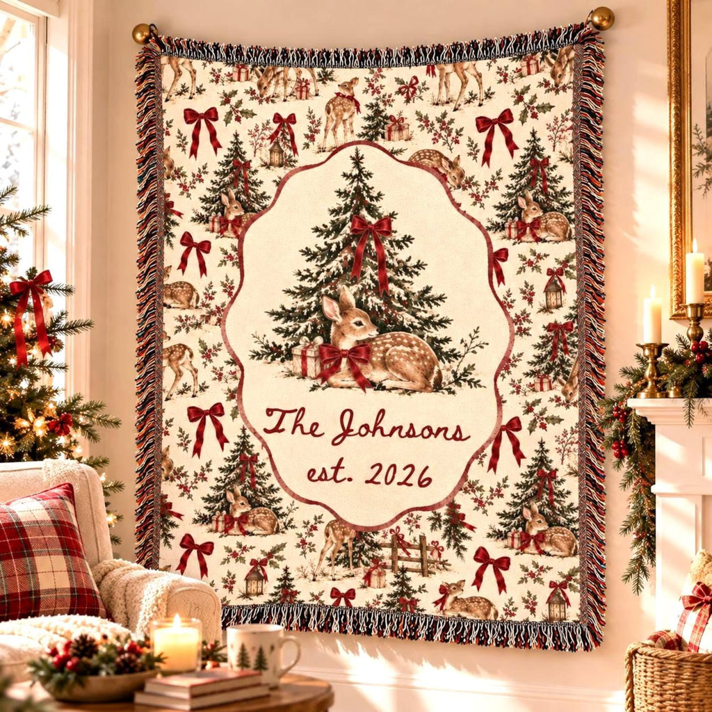 Personalized Christmas Deer Woven Blanket Etsy photo 1