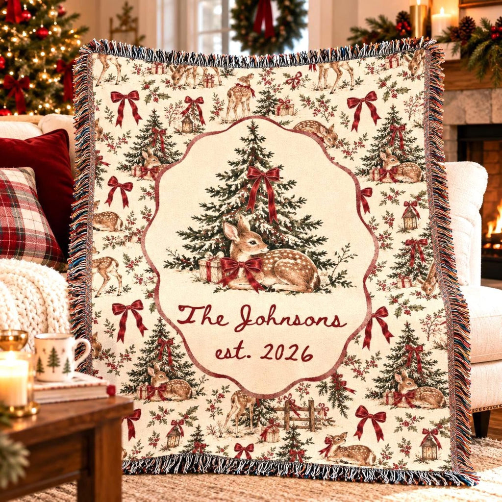 Personalized Christmas Deer Woven Blanket Etsy photo 2