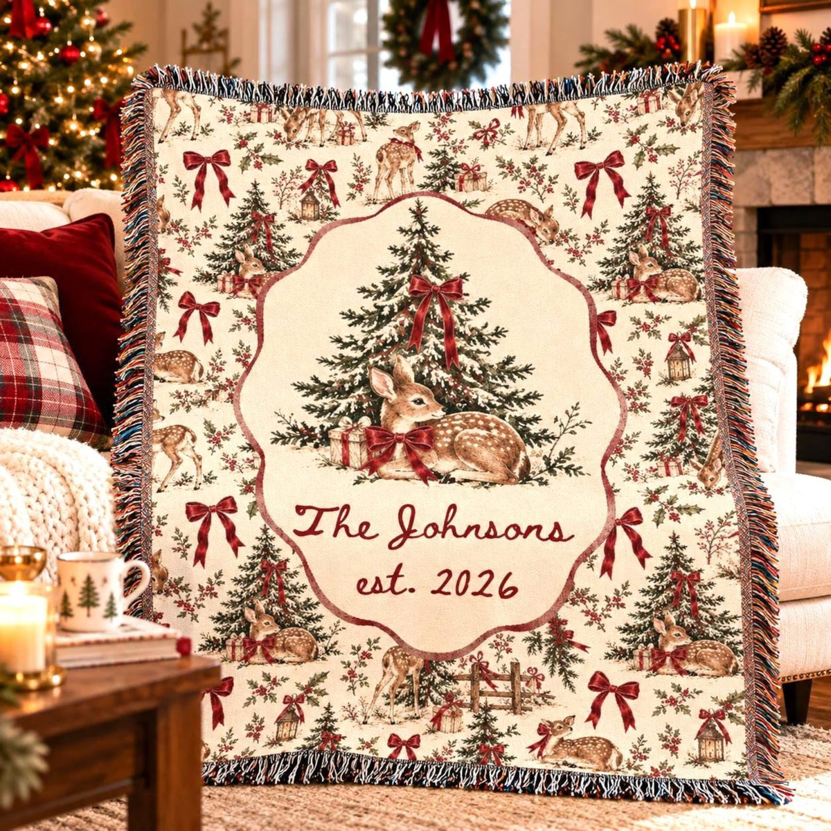 Personalized Christmas Deer Woven Blanket Etsy photo 2