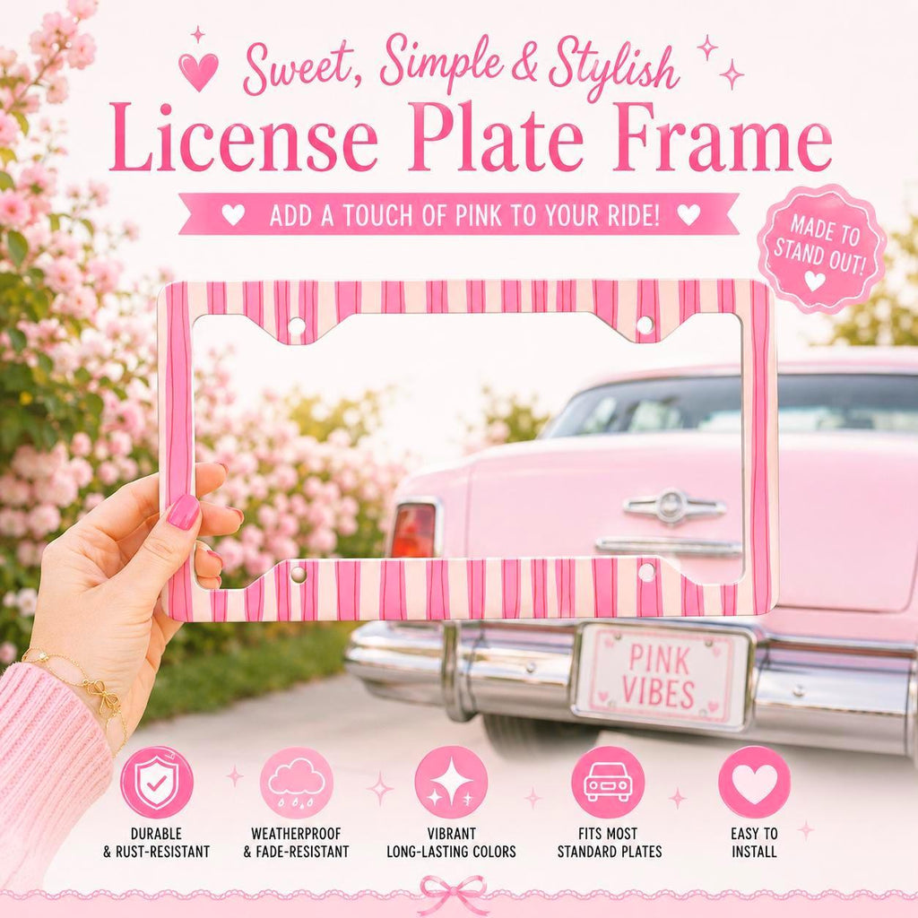 Pink Coquette Stripe License Plate Frame Etsy photo 2